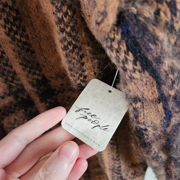 Free People Brown Plaid Sepia Sweater Cardigan in Birchwood Combo - Picture 7 of 11